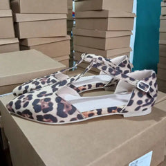 Cyflymder  Leopard Print Flat Heels Pointed Toe Shoes Ballet Women's Shoes Women Sandal