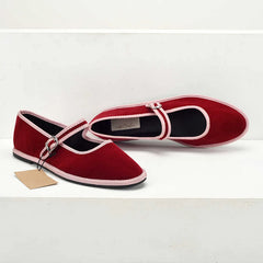 Cyflymder  Flats Mary Jane Shoes Women Trend Velvet Casual Streetwear Ladies Shoes Canvas Buckle Strap Pointed Toe Loafers Elegant