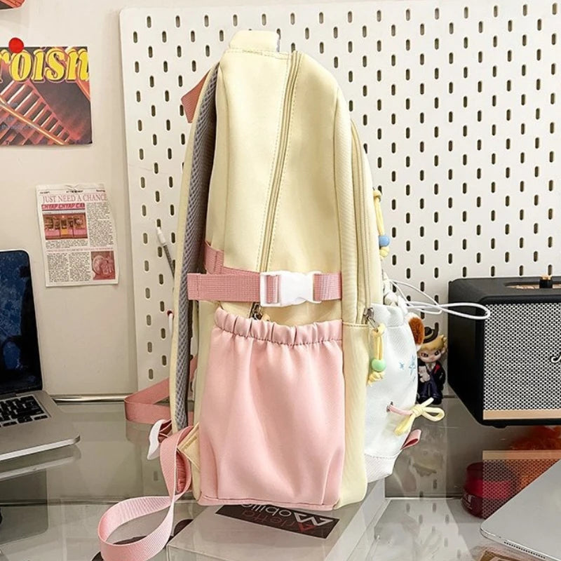 Cyflymder  Patchwork Contrast Color Kawaii Chic Schoolbags High-capacity Preppy Pockets Backpack All Match Y2k Backpacks for Women Students