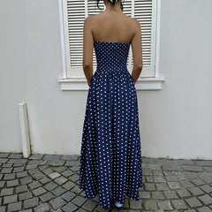 Cyflymder  New Summer Date Party Elegant Retro Long Skirt Sleeveless Tube Top Polka Dot Dress