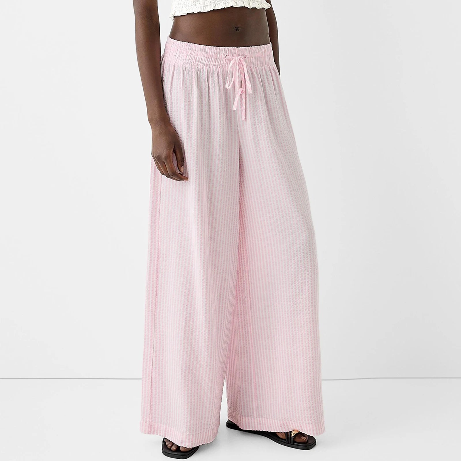 Cyflymder  Women's Spring Summer Baggy Pants Fashion Drawstring Waistband Loose Wide Leg Striped Pants Y2K Streetwear