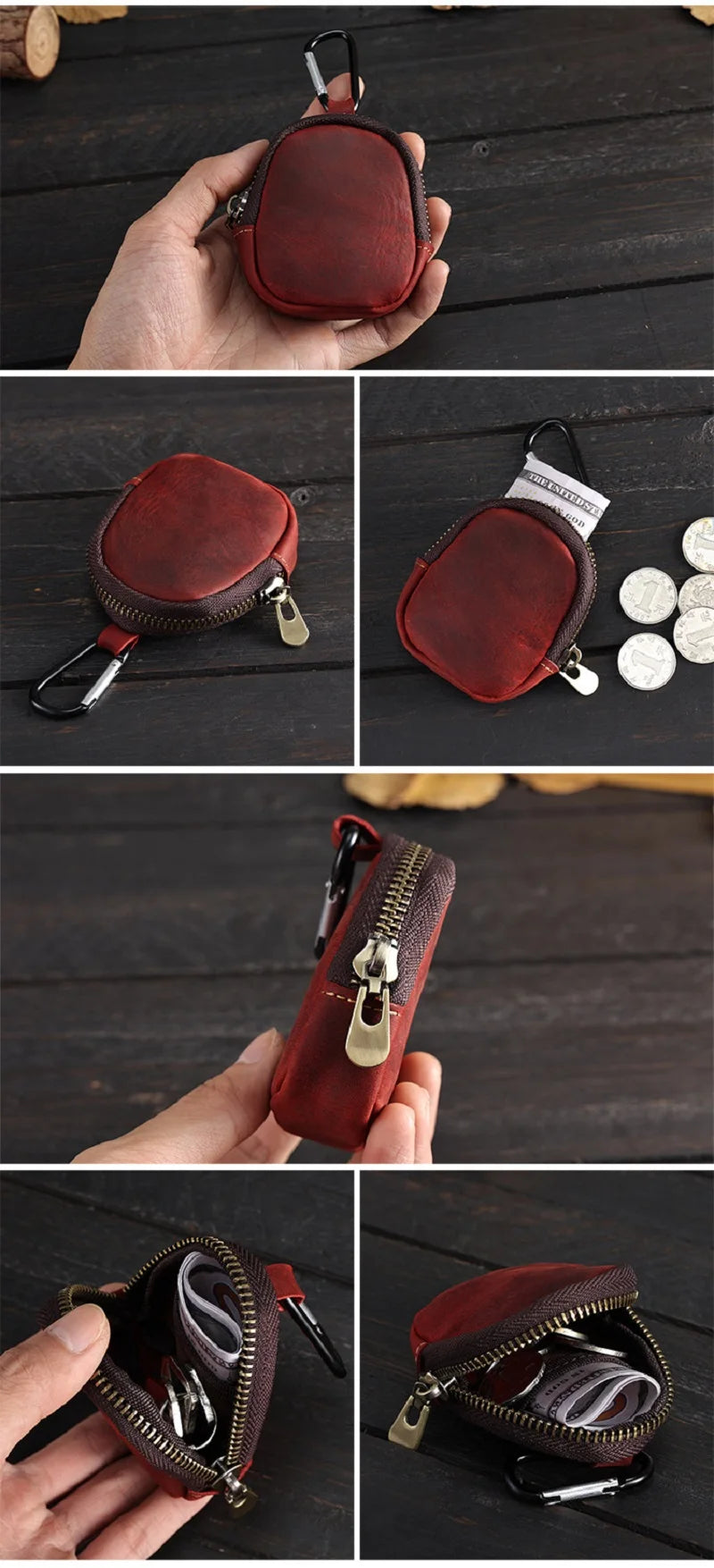 Cyflymder Genuine Leather Coin Purse With Hiking Buckle Change Purse For Headphones SD Memory Card Camera Chip Organizer Small Wallets
