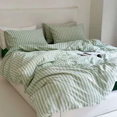 Cyflymder  100% Cotton Stripe Style Bedding set Duvet Cover Set Fitted Sheet with Pillowcase housse de couette Quilt Cover set King Size