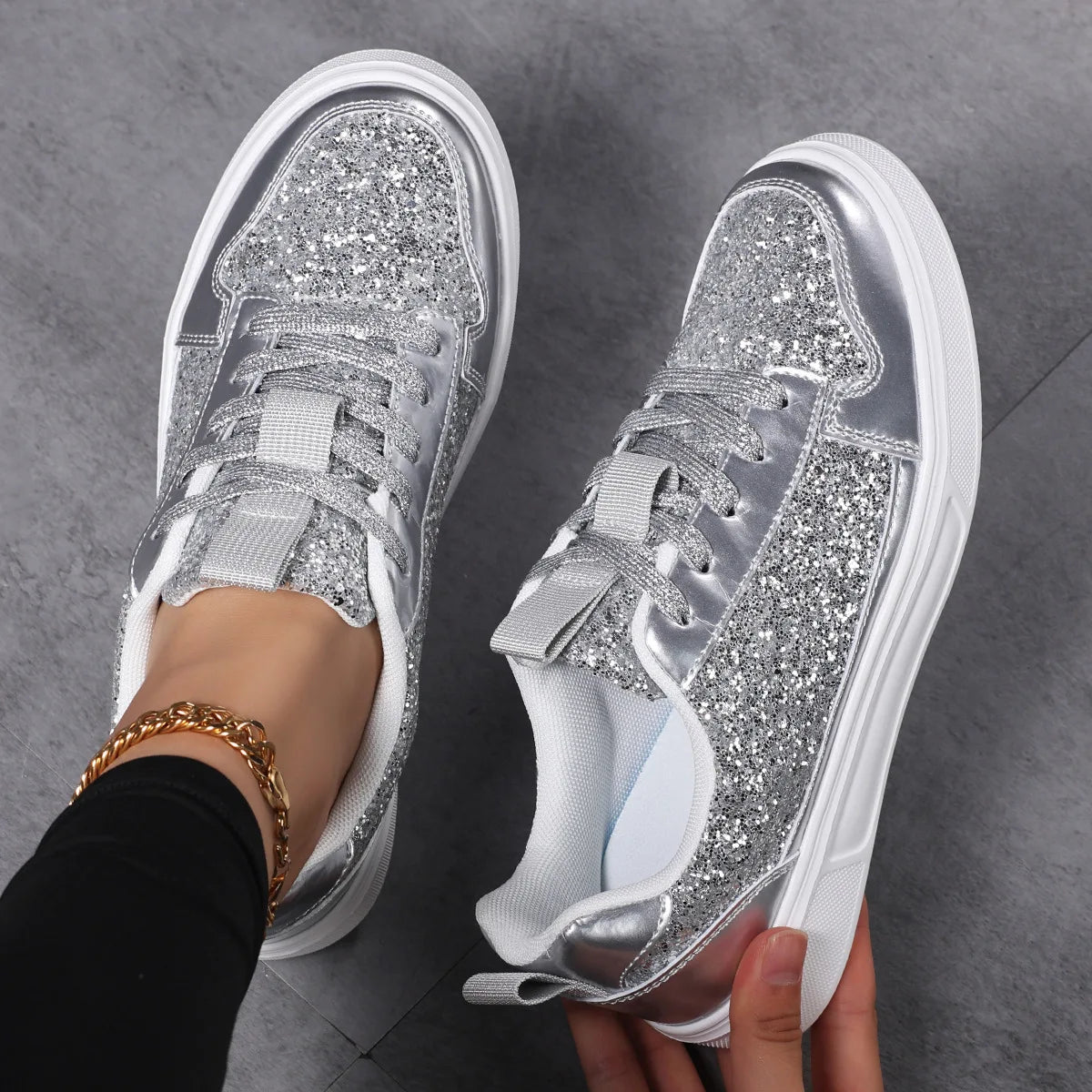 Cyflymder  Women's Patent Leather Shoes Woman Flat Sneaker Lace Up Designer Summer Ladies Comfortable Casual Footwear