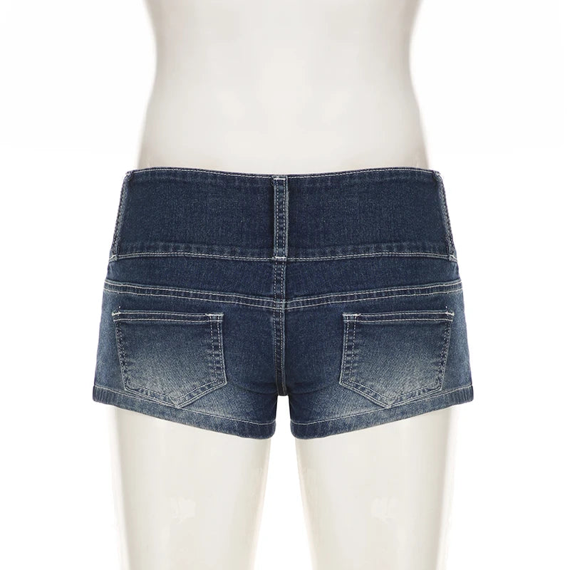 Cyflymder  Retro Low-waist Breasted Button Denim Shorts Y2k Slim Jean Hot Pants Summer Women 2000s Grunge Kpop Japanese Gyaru 2025