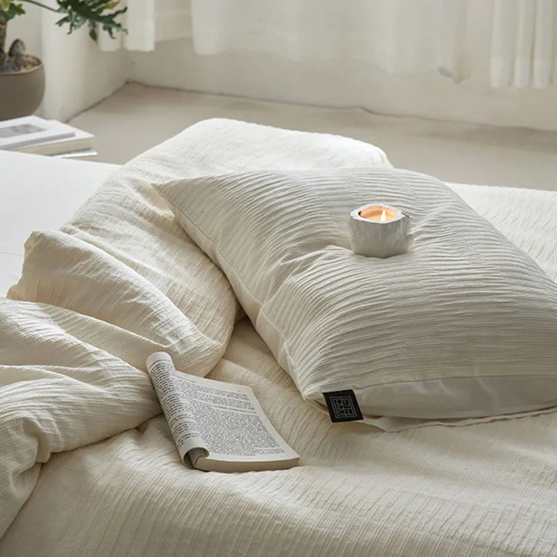 Cyflymder  40S Ripple Jacquard Pure Cotton Bedding Set Bubble Gauze Color Blocking Breathable Quilt Set Twin Full Queen King Bedclothes