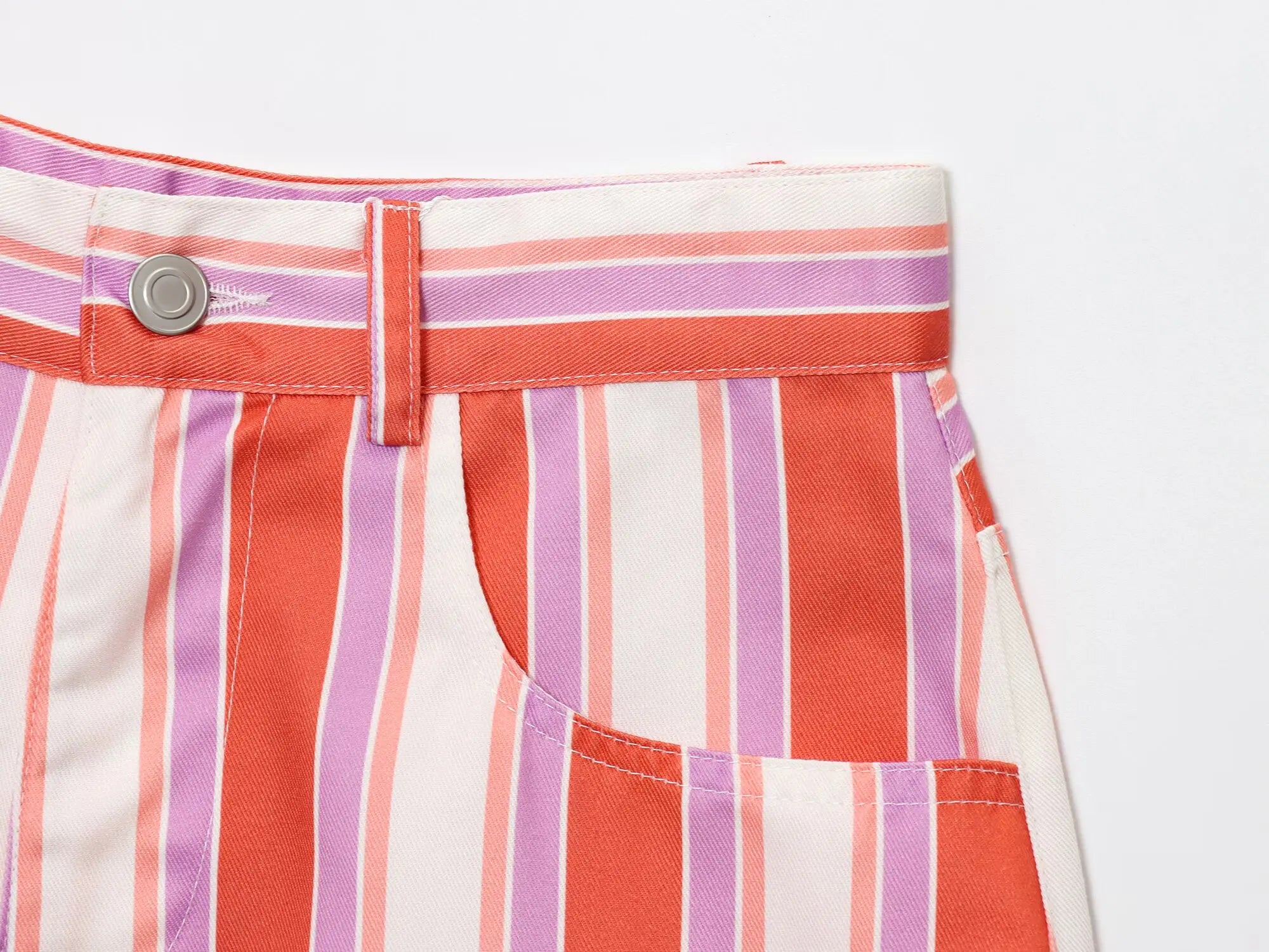 Cyflymder  Women's new fashion side pocket decoration casual striped shorts retro high waisted zipper women's shorts