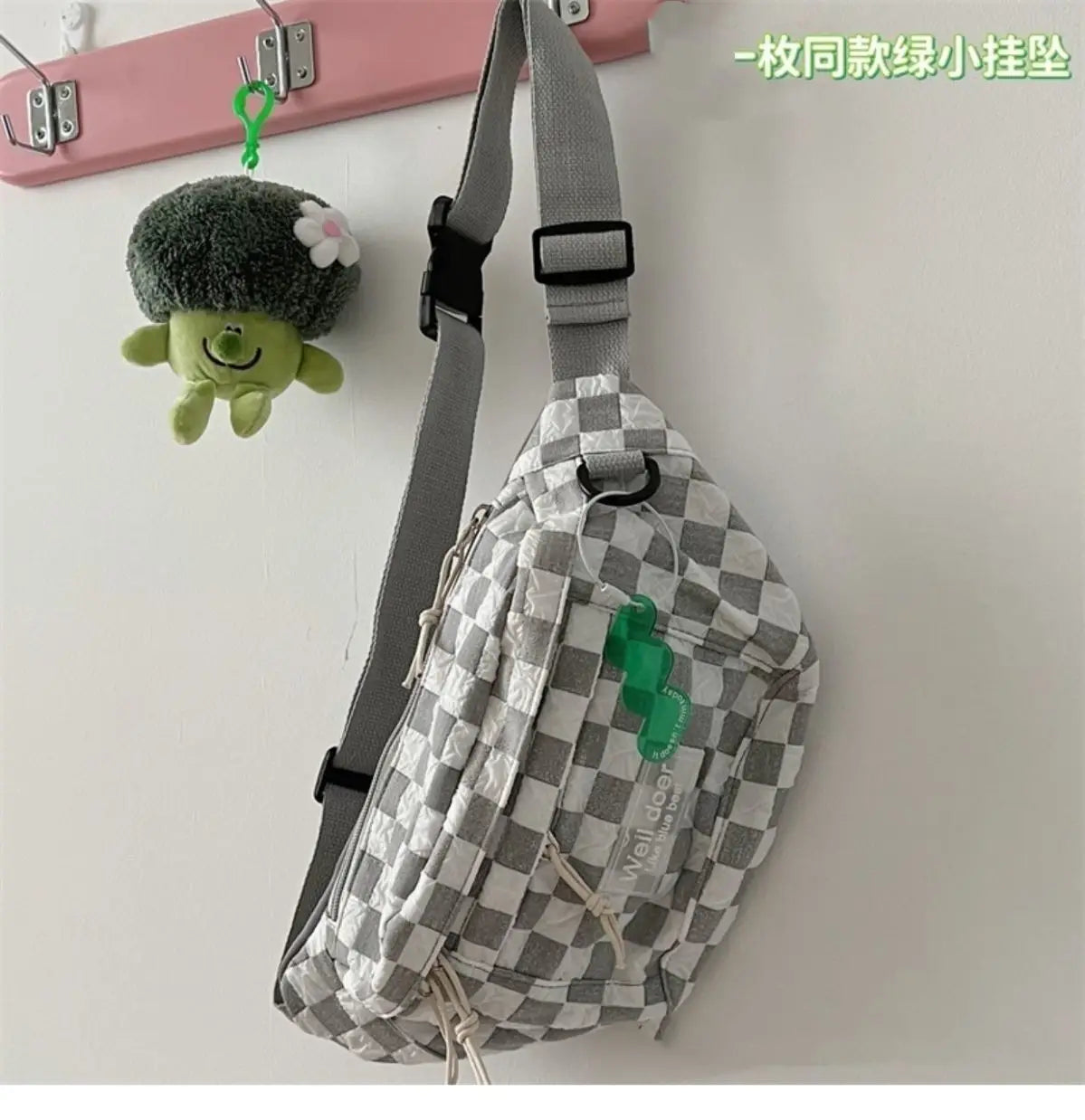 Cyflymder  Korean Retro Chessboard Chest Bag Women's Japanese Versatile Leisure Large Capacity Messenger Bag Men's Sports Waist Bag Fashion