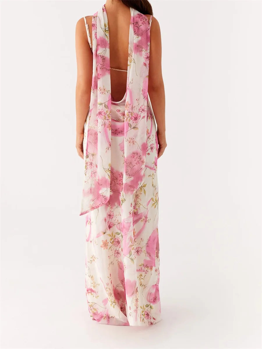 Cyflymder  Women s Boho Maxi Dress with Off-Shoulder Ruffle Sleeve and Floral Print Summer Beach Party Casual Dress with Matching Headband