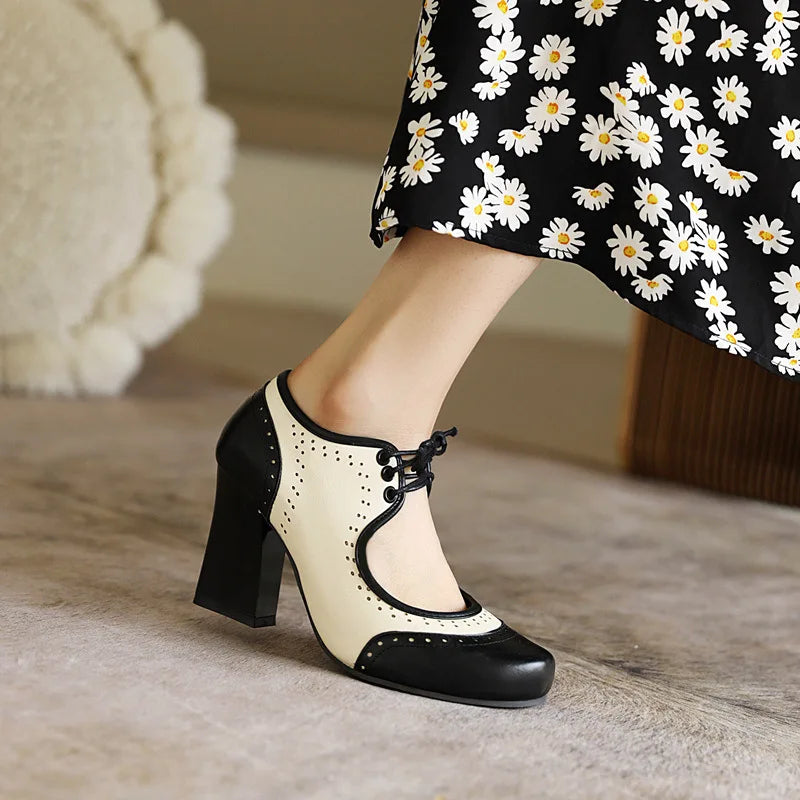 Cyflymder  Retro Roman round Head Chunky Heel Color Blo Mary Jane oes Women's High Heels Faion Single oes Cross-Border