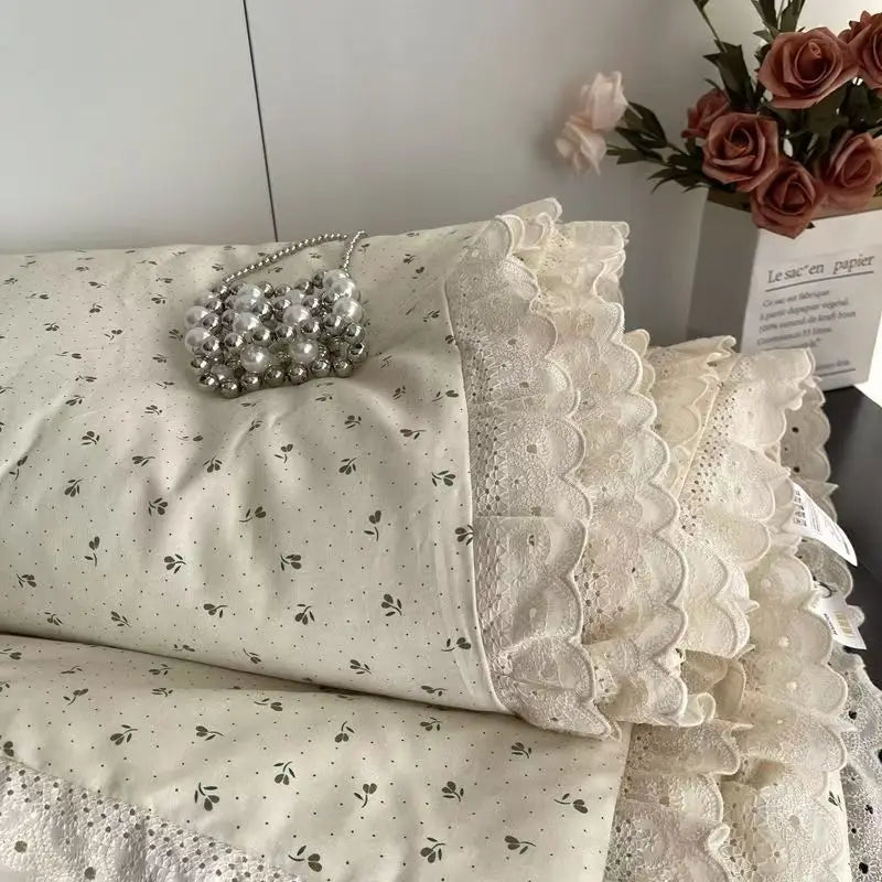Cyflymder  Lace Pure Cotton Quilt 200x230cm Comforter Thin Summer Floral Printed Double Layer Gauze Quilted Blanket Queen Size Bedding