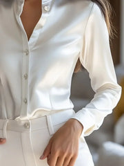 Cyflymder  Urban Female Solid Color Stand Collar Blouses Long Sleeves Buttoned Formal Business Shirts Tops Women's Clothing 2025 New