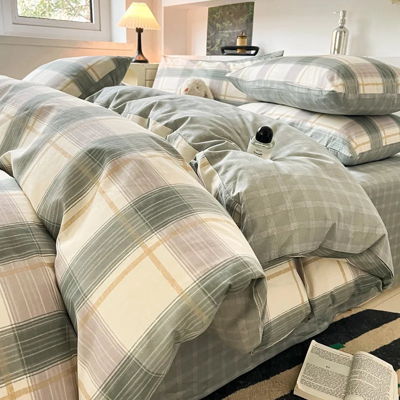 Cyflymder  100% Cotton Bedding Sets with Geometric Pattern Printing Super Soft Durable Bedclothes for Adults Quilt Kit for Home Schools