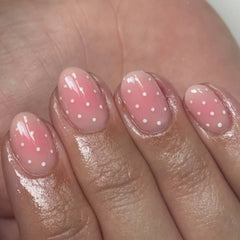 Cyflymder  Cute White Polka Dot Pink Blush Short Round Nail Art Fashion Wearable Fake Nails Detachable Finished False Nails Press on Nails