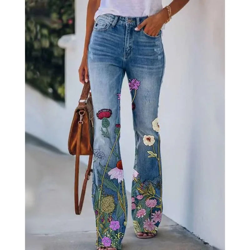 Cyflymder  New Arrival European American Plus Size Women Casual Pants Floral Print Thin Long Trousers Fashion Comfortable Loose Fit Summer