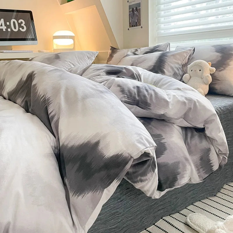 Cyflymder  100% Cotton Bedding Sets with Geometric Pattern Printing Super Soft Durable Bedclothes for Adults Quilt Kit for Home Schools