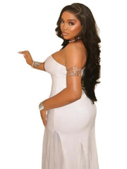 Cyflymder  Dress Women Wholesale Slightly Sheer Design Strapless Line Skirt Cinches Waist Look Slimmer One Neck Solid Color Trendy