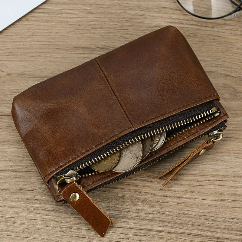 Cyflymder Genuine Leather Zipper Coin Wallet Men Wowen Natural Leather Small Short Purse Card Holder Cash Clutch Wallets Key Ring