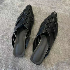 Cyflymder  Women Slippers Summer Outside Baotou Pointed Half Slippers for Women's Muller Flat Bottomed Woven Hollow Sandals Chanclas Mujer