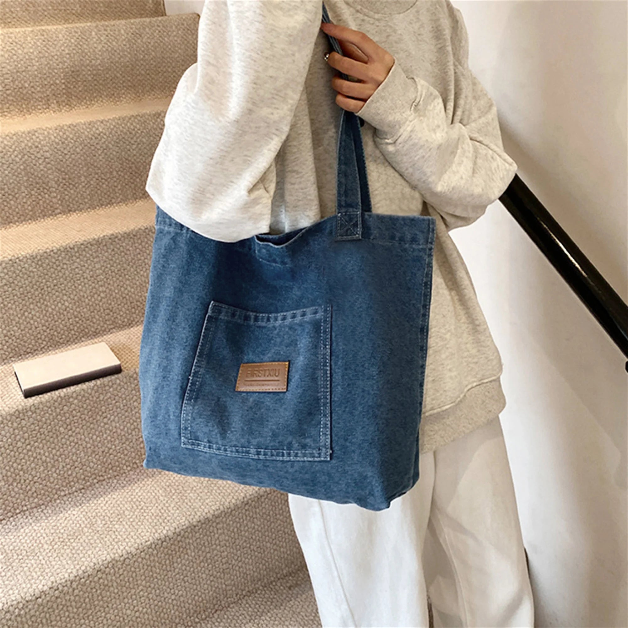 Cyflymder  Stylish Canvas Tote Bag with Multiple Pockets Fashionable Shoulder Handbag for Women Spacious and Lightweight for Everyday Use