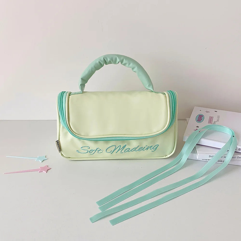 Cyflymder  Korean Fashion Casual Large Capacity Pencil Case PU Portable INS Solid Color Washing Make Up Statonery Bag Student Supplies