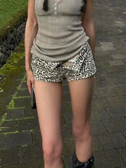 Cyflymder  Vintage Washed Leopard Print Print Denim Shorts Girl Hottie Y2k Slim Wide Leg Hot Pants