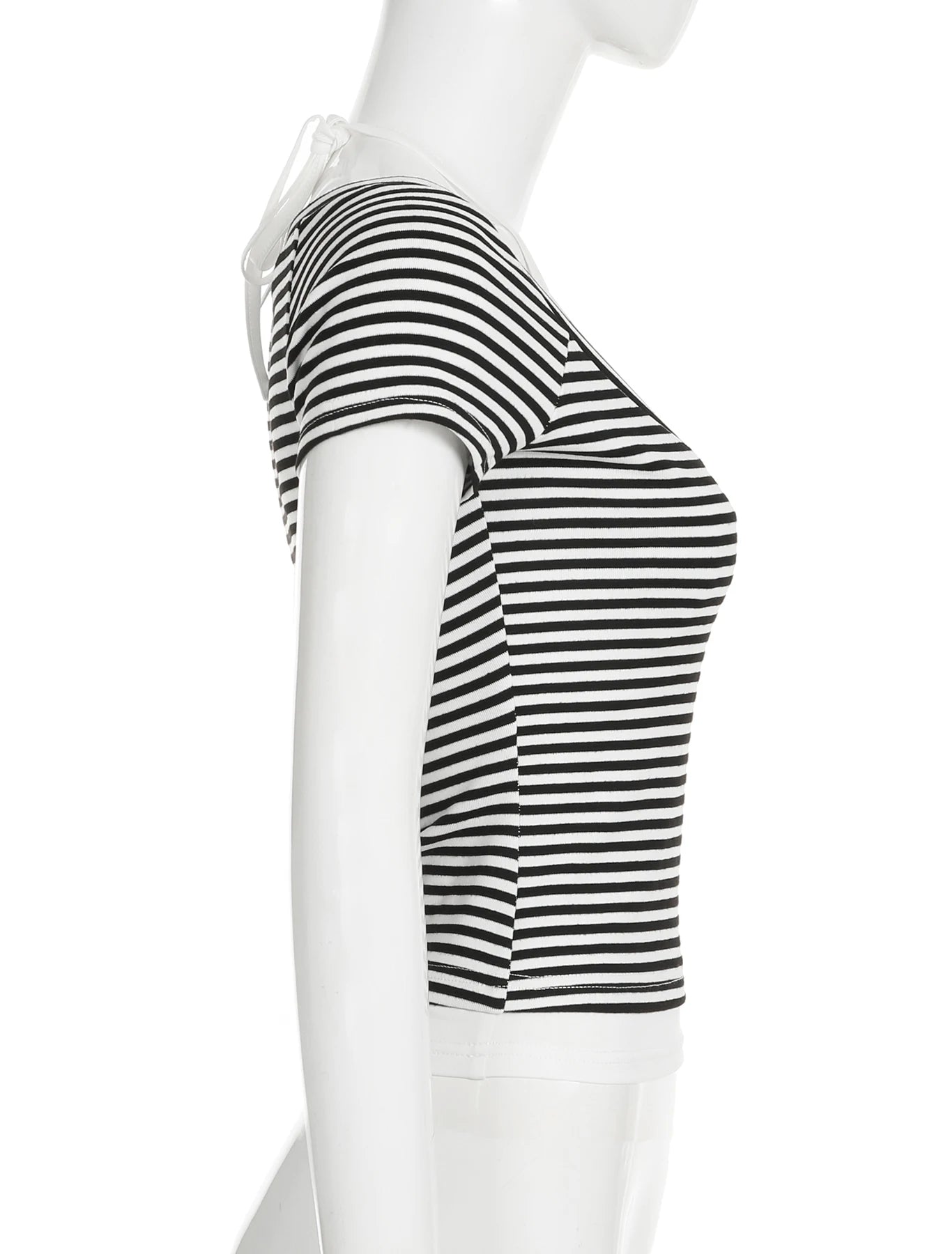 Cyflymder  Casual Patchwork Striped T Shirt Fake 2 Piece Basic Halter O-Neck Short Sleeve Tees Women 2025 Summer Fashion Streetwear
