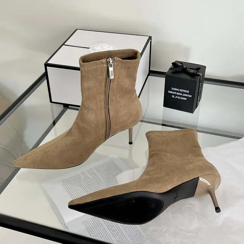 Cyflymder Fashion Spring Autumn Sexy High Heels Pointed Toe Ankle Boots Woman Nightclub Party Shoes Zipper Short Booties