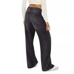 Cyflymder  Simple cat whisker bayonet crafted loose wide leg comfortable jeans for woman