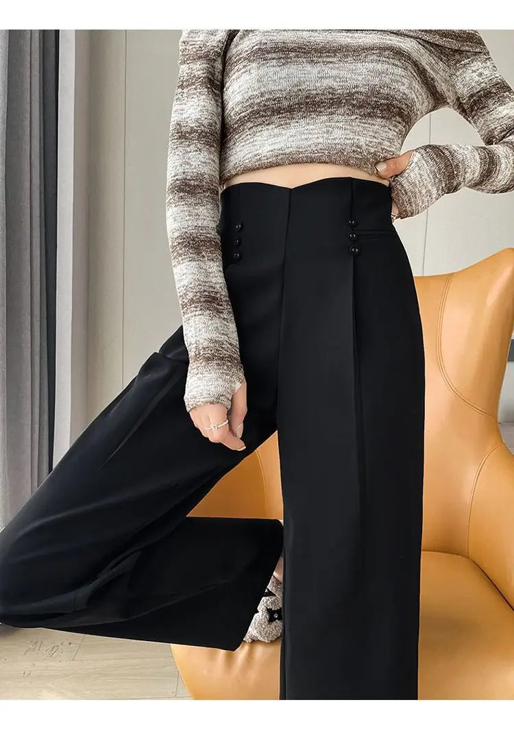 Cyflymder  Gray Wide-leg Pants for Women New Spring and Autumn Slim Casual Suit Pants High-end Drapey Straight-leg Floor Mopping Pants