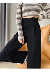 Cyflymder  Gray Wide-leg Pants for Women New Spring and Autumn Slim Casual Suit Pants High-end Drapey Straight-leg Floor Mopping Pants