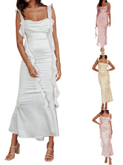 Cyflymder  Elegant Sleeveless Maxi Dress with Flattering Ruched Detail and Chic V-Neckline for Women s Evening Party Wear