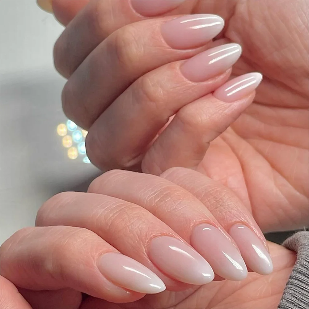 Cyflymder 24Pc Short Size French Oval White Gradient Minimalist style Women Full Coverage Wearable Fake Nails Set