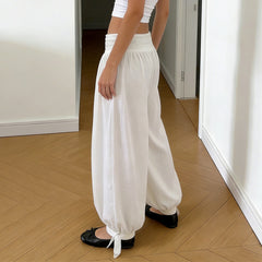 Cyflymder  Street Fashion Elastics Waist Loose Lantern Pants Women Casual All March Drape White Full Length Trousers Fashion Bottom
