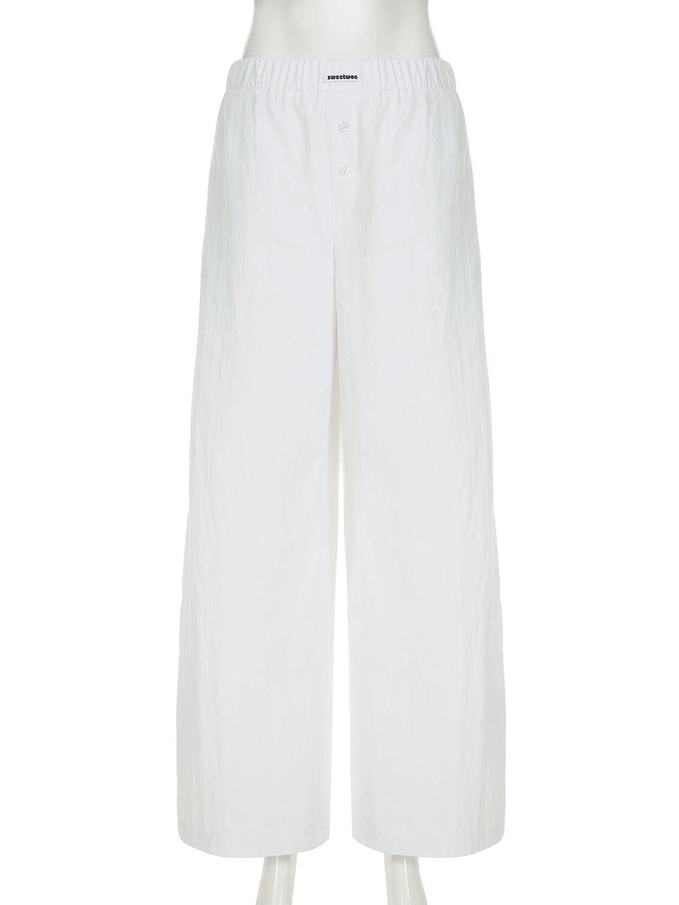 Cyflymder  Casual Solid Wide Leg Pants Basic Button Mid-Waisted Straight Pants Women 2025 Streetwear Kpop Sporty Activewear Lady