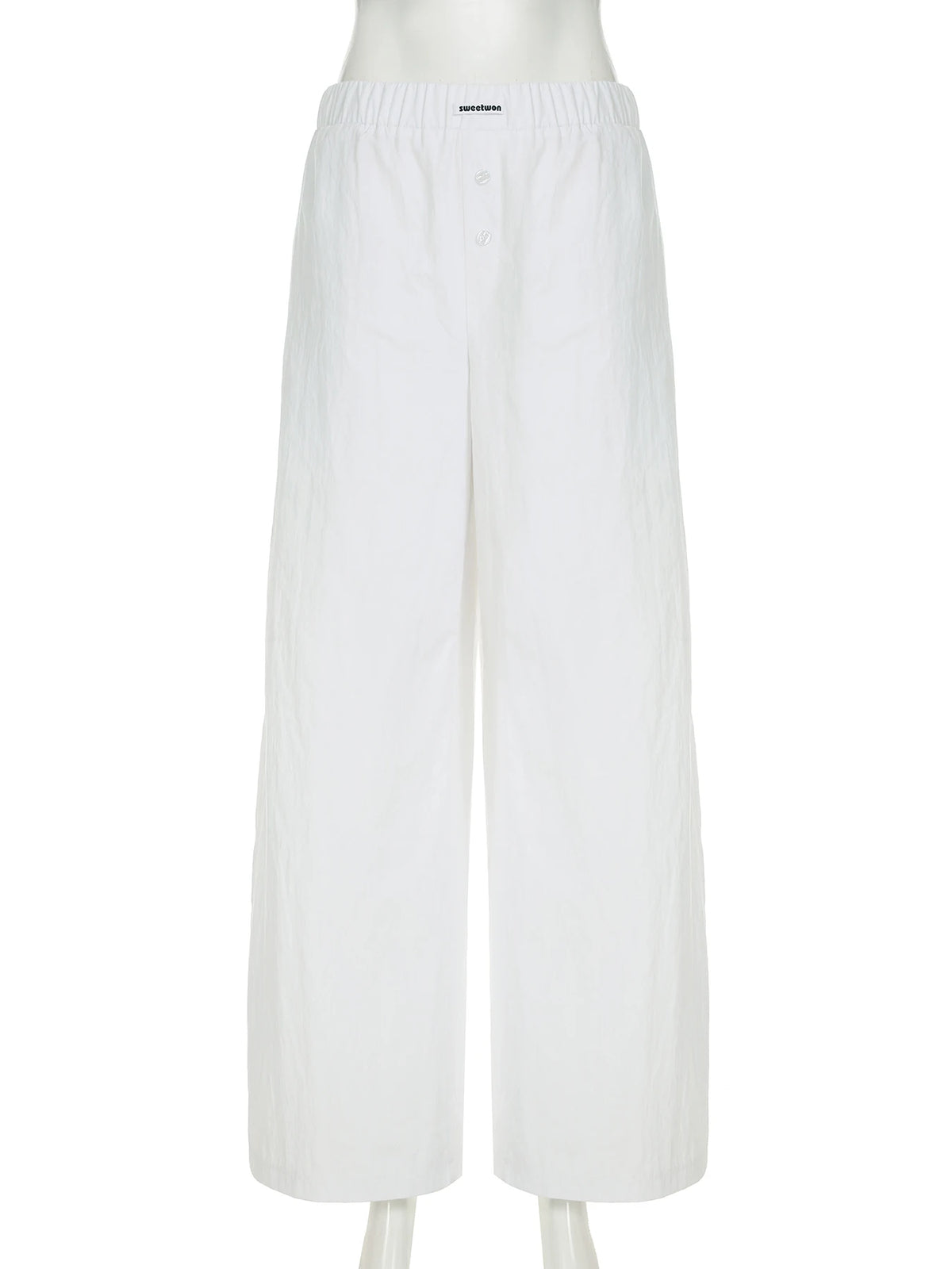 Cyflymder  Casual Solid Wide Leg Pants Basic Button Mid-Waisted Straight Pants Women 2025 Streetwear Kpop Sporty Activewear Lady
