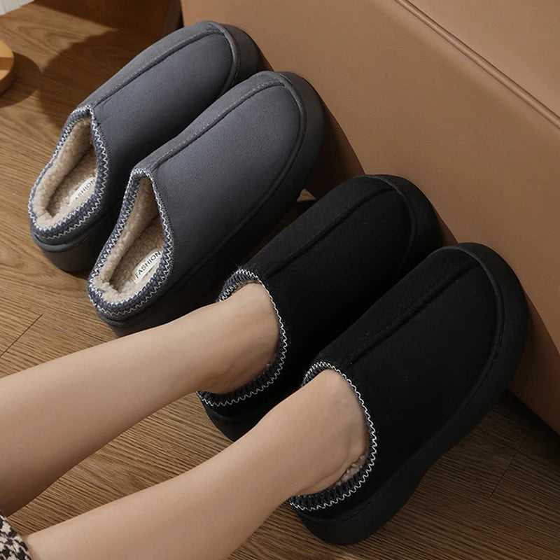 Cyflymder Trend Furry Plush Thick Sole Slippers 2024 Winter Women's Platform Warm Slides Leisure Home Slip On Cotton Slippers