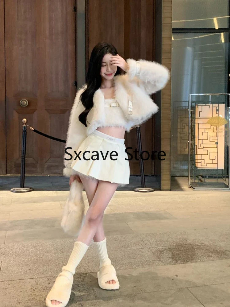 Cyflymder Sexy 3 Piece Skirt Set Women Casual Long Sleeve Coat + Bodycon Tube Tops + Sweet Mini Skirt Evening Party Clothing Autumn