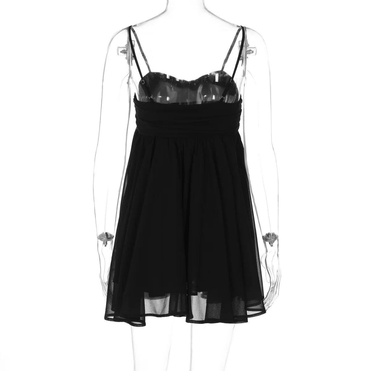 Cyflymder  Solid Camisole Chiffon Mini Dress Women Fashion Ruched Strapless Spaghetti Straps Backless A-line Holiday Party Outfits Clubwear