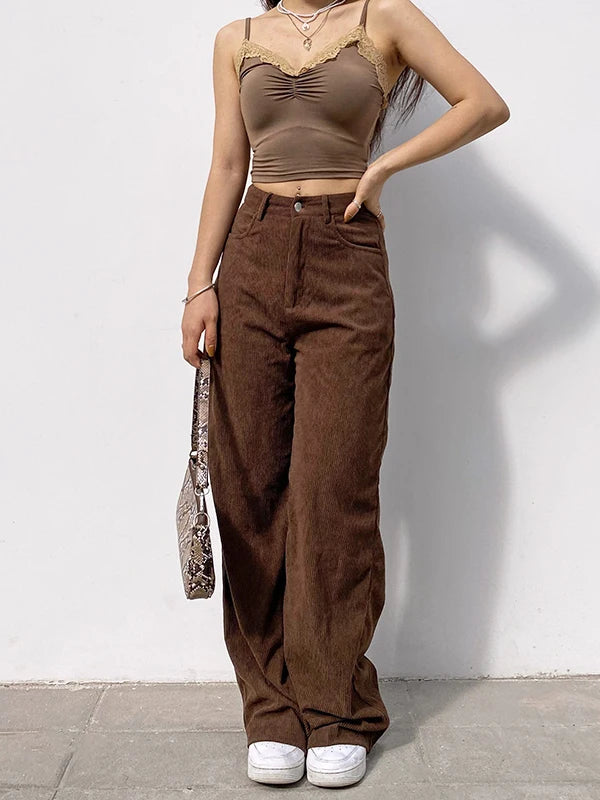 Cyflymder  Retro High-waist Casual Wide-leg Pants Women's Comfortable Loose Trousers Vintage High Waist Loose Fit Long Pants