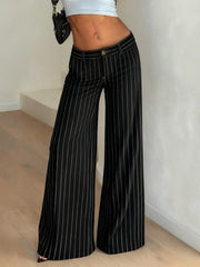 Cyflymder  Wide Leg Pants for Women High Waist Striped Print Long Pants Spring Fashion Loose Casual Trousers Office Streetwear