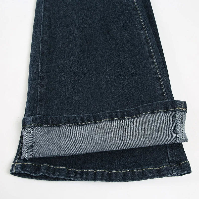 Cyflymder  American Retro Low Waisted Washed Jeans Women Streetwear Y2K Slim Fit Flared Pants Mujer Fashion Button Pockets Denim Trousers