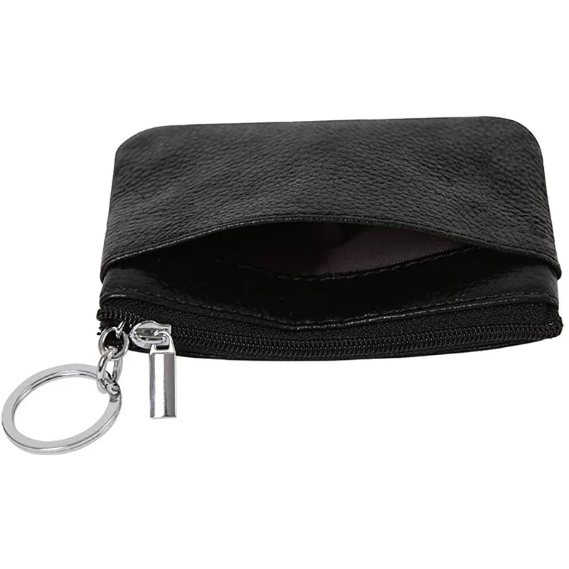 Cyflymder  Fashion Women Genuine Leather Coin Purse Small Zipper Card Holder Mini Pouch Change Wallet with Keychain