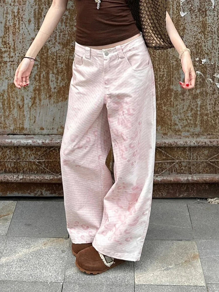 Cyflymder  Vintage Print Y2K Pink Pant Women Streetwear Loose High Waist Retro Trousers American Casual Harajuku Hip Hop Bf Pants New