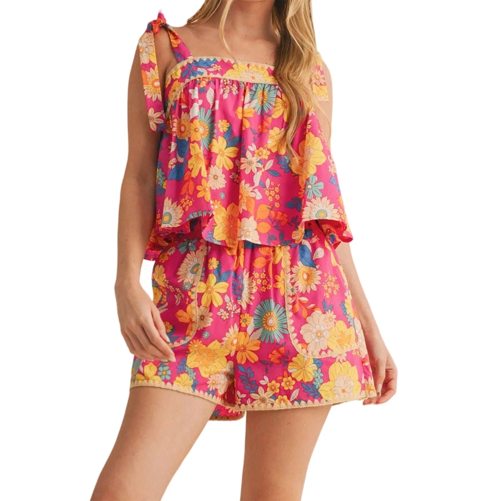 Cyflymder  Women s Casual Tie Dye Print Sleeveless Tank Top and Elastic Waist Shorts Set for Summer Loungewear and Sleepwear