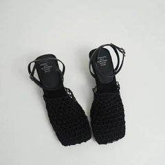 Cyflymder  New Mesh Design Women's Sandals Square Toe Muller Slippers Fashion High Heels Summer Casual Office Shoes Sandalias Mujer