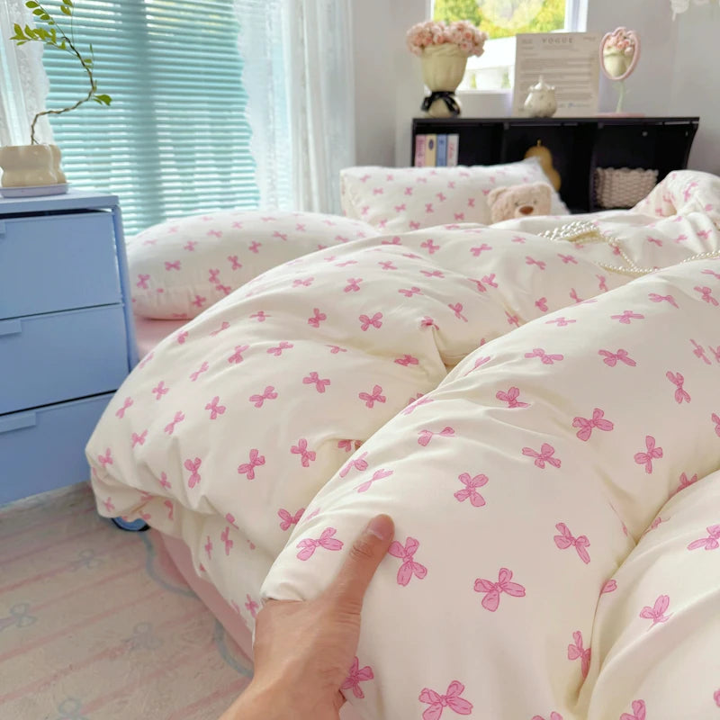 Cyflymder  INS Korean Style 2025 Floral Bedding Sets New Skin Friendly Soft Washed Cotton Printed Bed Sheet Sets