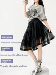 Cyflymder   Women's A-Line  Skirt Polka Dot Tulle High Waist Slimming Pleated Anti-Light Summer New Style Korean Version Polyest...