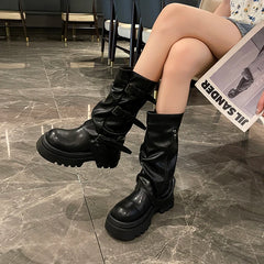 Cyflymder  Designer Thick Heel Women Western Cowboy Boots Fashion Ladies Belt Buckle Knight Booties botas de inverno feminina
