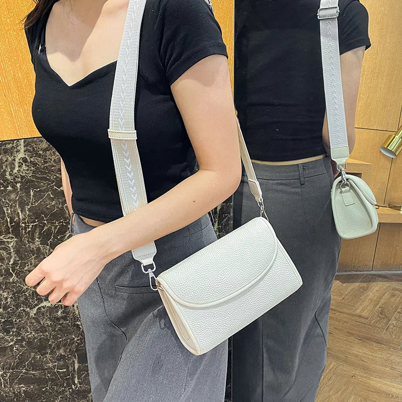 Cyflymder  Fashion Crossbody Bag For Women Small Flap Bag Wide Straps Female Shoulder Bag Casual Solid Color Lady handbag phone wallet